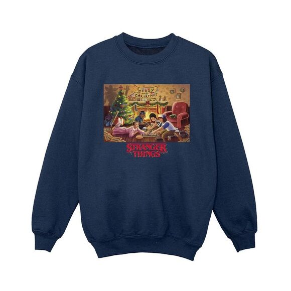 Netflix Boys Stranger Things Christmas Gathering Sweatshirt / Navy Blue